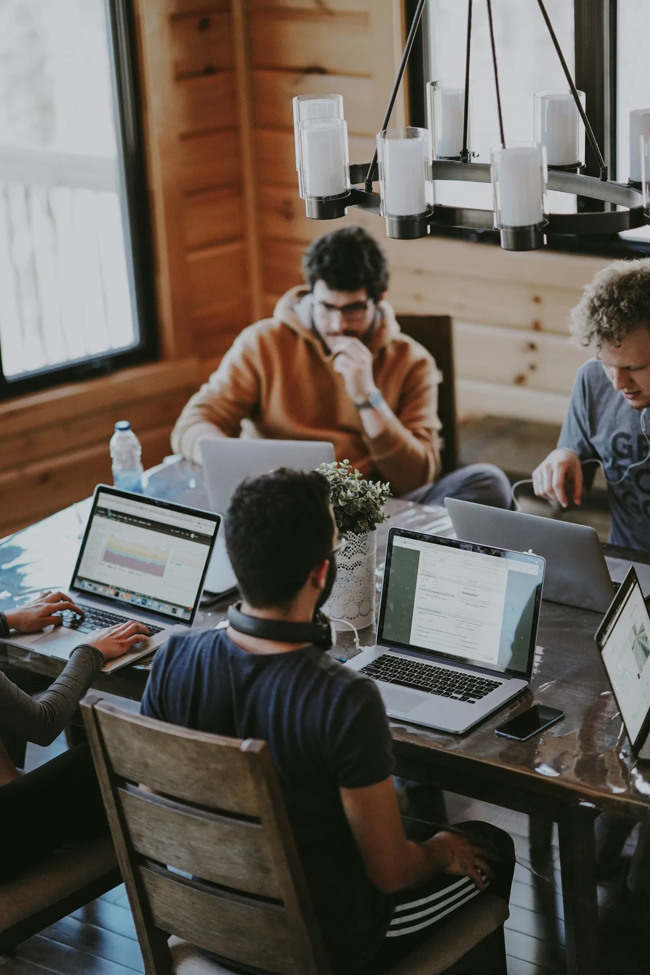 Team members in active conversation